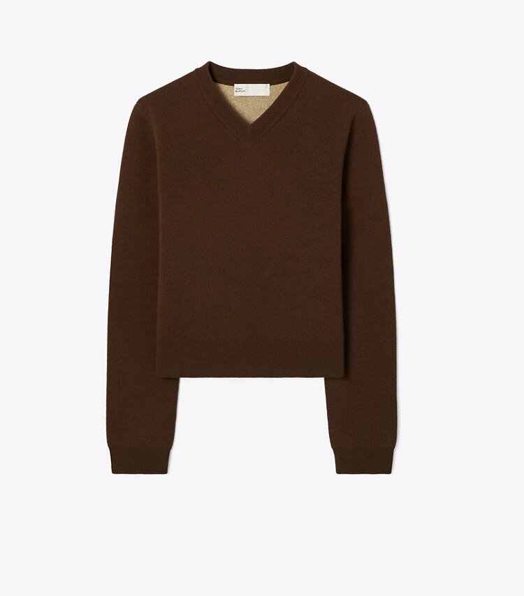 Tory Burch designer sweaters Wool and Cashmere Sweater in Dark Chestnut Brown front