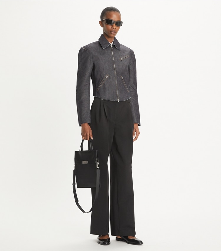 Tory Burch designer ボトムス ウール＆コットン パンツ in Night Shadow モデル前面