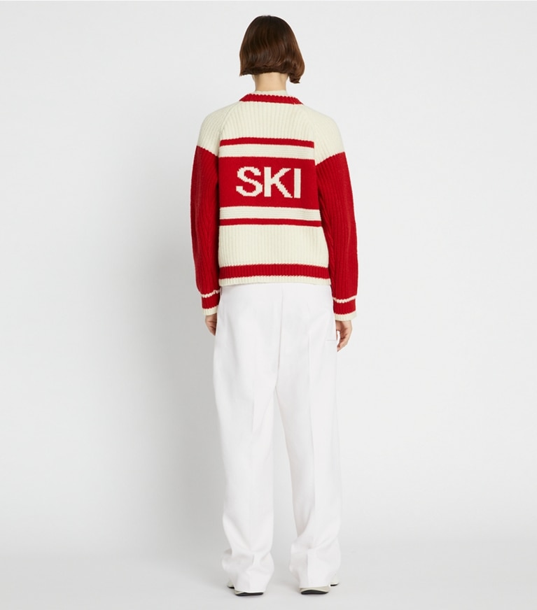 Tory Sport designer sweaters Wool Après-Ski Sweater in New Ivory / Red front