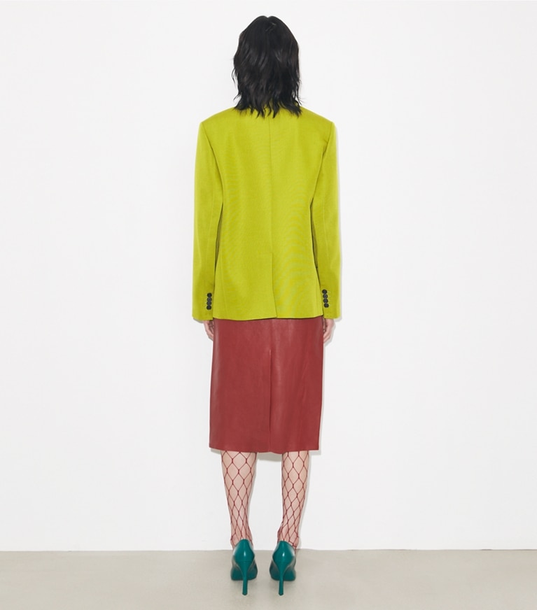 Tory Burch designer jackets Wool Blazer in Leaf Green on model back