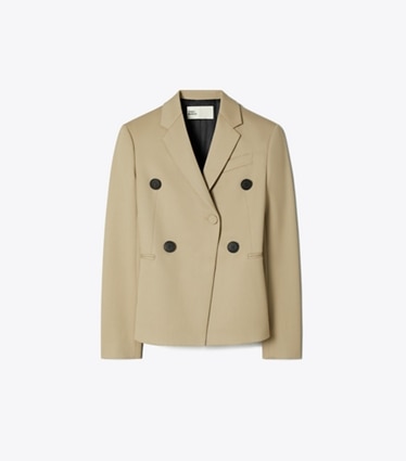 Tory Burch designer jackets Wool Blend Blazer in Taupe Gray front
