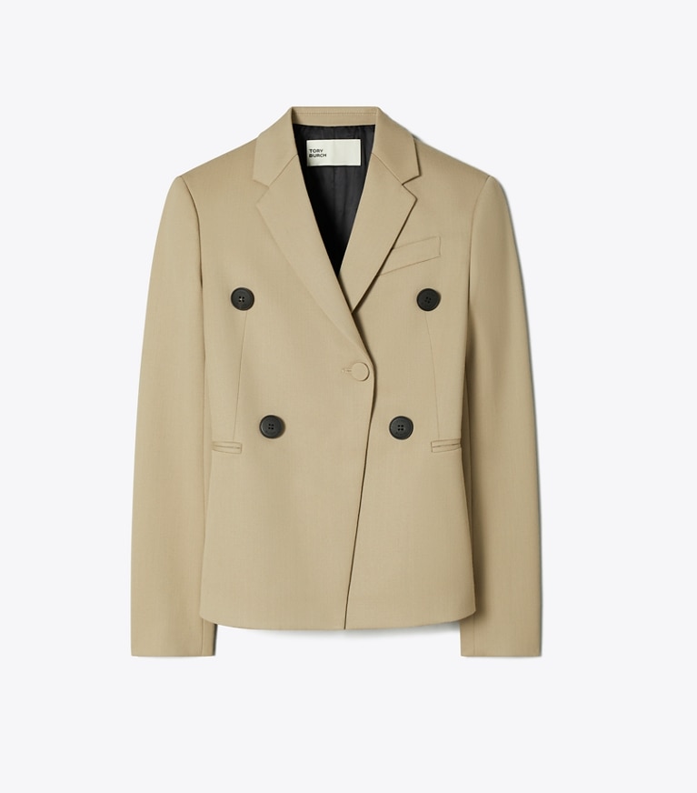 Tory Burch designer jackets Wool Blend Blazer in Taupe Gray front