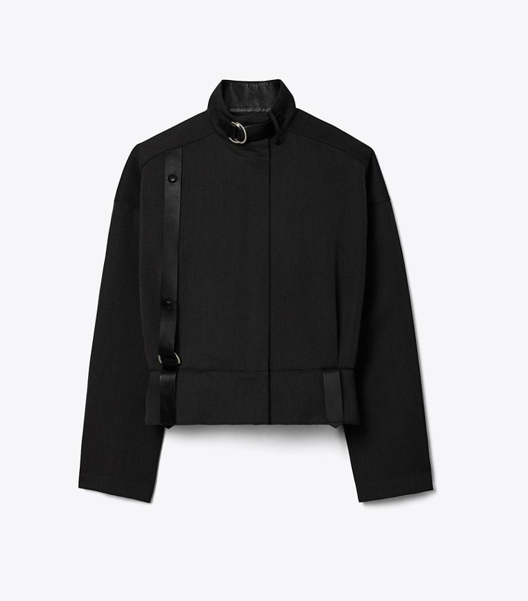 Tory Burch designer jackets Wool Bomber Jacket in Night Shadow front
