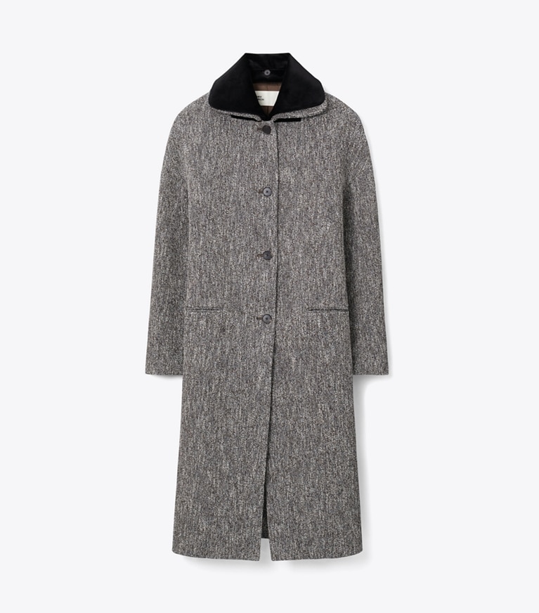 Tory Burch designer coats Wool Bouclé Coat in Brown / Ivory front