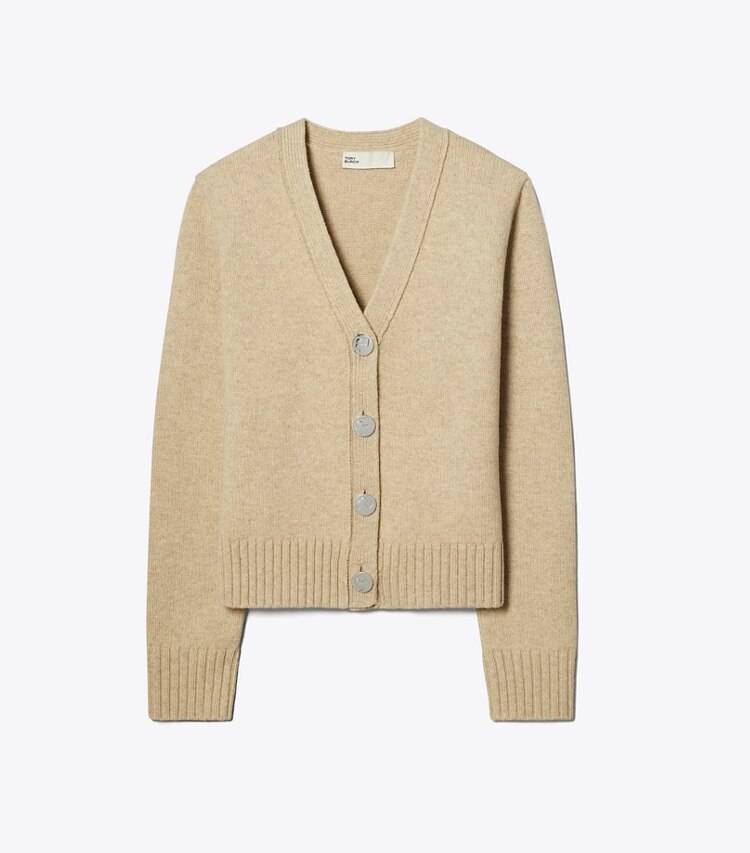 Tory Burch designer sweaters Wool Cardigan in Oatmeal Mélange front