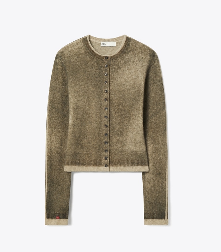 Tory Burch designer sweaters Wool Cardigan in Tuscan Sand/ Cropped Cardigan (Master) front