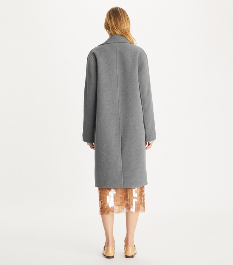 Tory Burch designer コート フレック ウールコート in Flecked Gray on model back
