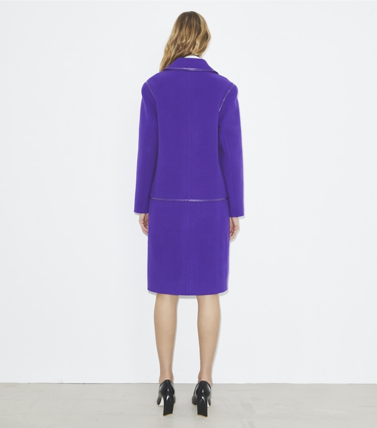 Tory Burch designer coats Wool Coat in Purple Aster on model back
