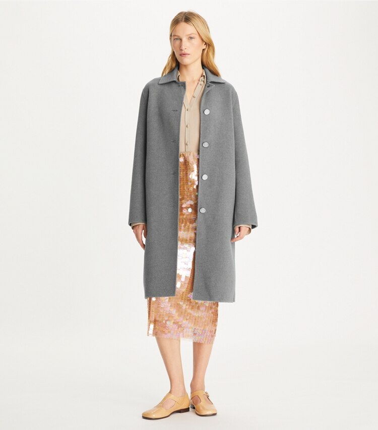 Tory Burch designer コート フレック ウールコート in Flecked Gray モデル前面