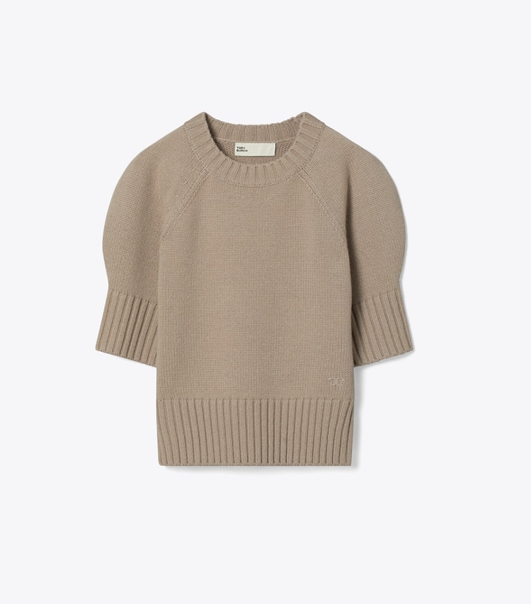 Tory Burch designer sweaters Wool Crewneck in Mink Brown front