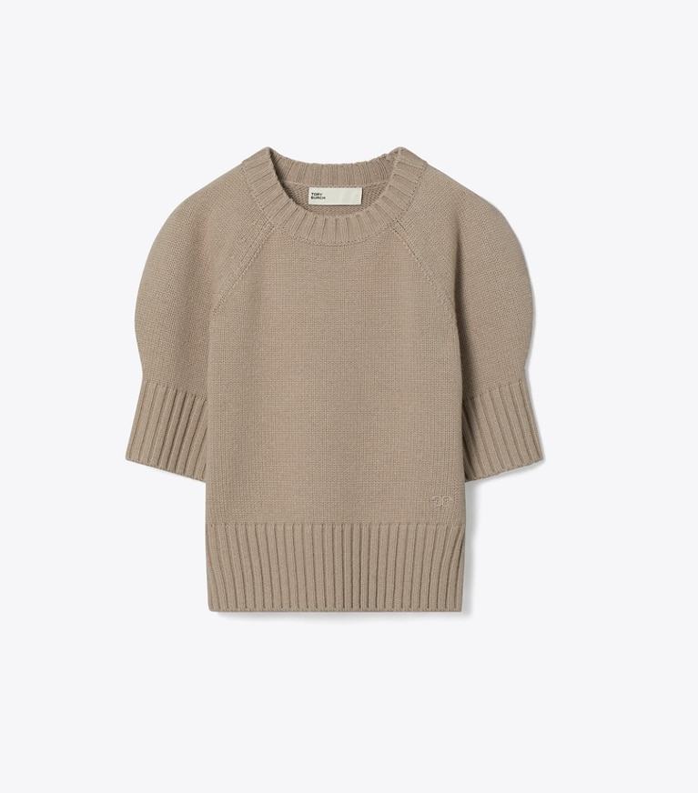 Tory Burch designer sweaters Wool Crewneck in Mink Brown front