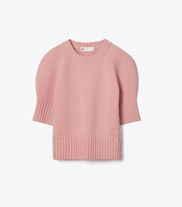 Tory Burch designer sweaters Wool Crewneck in Mauve Pink front