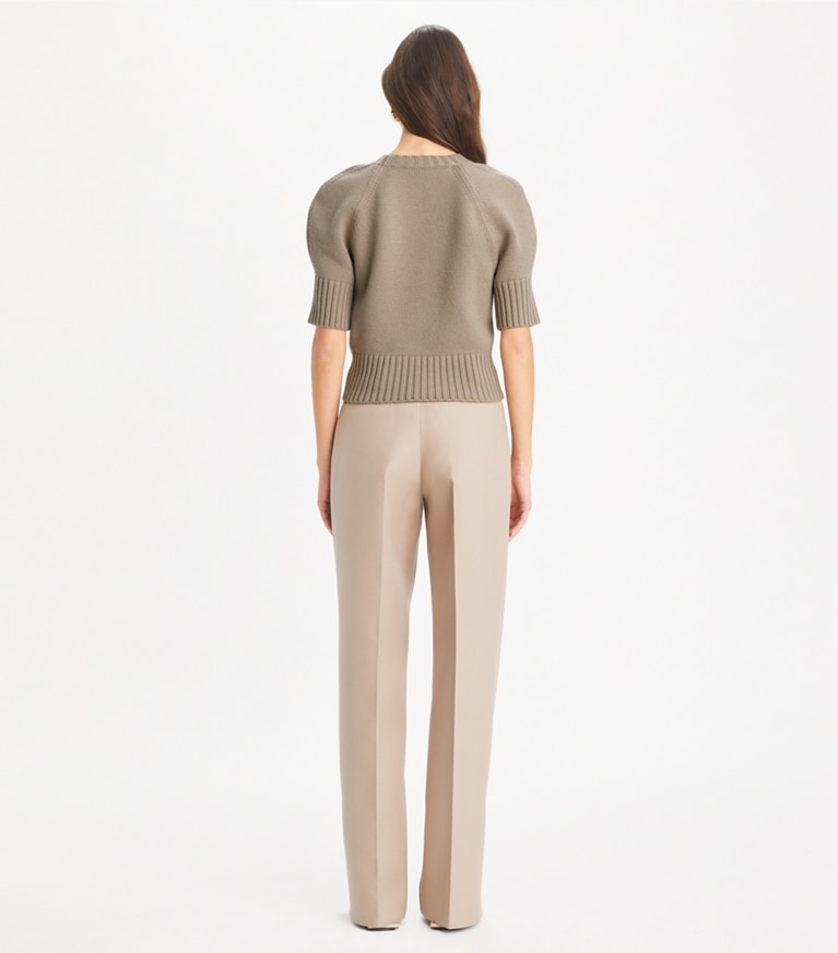 Tory Burch designer sweaters Wool Crewneck in Mink Brown front