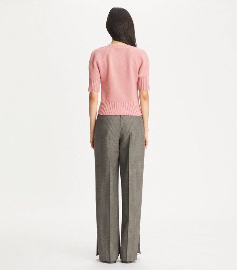 Tory Burch designer sweaters Wool Crewneck in Mauve Pink front