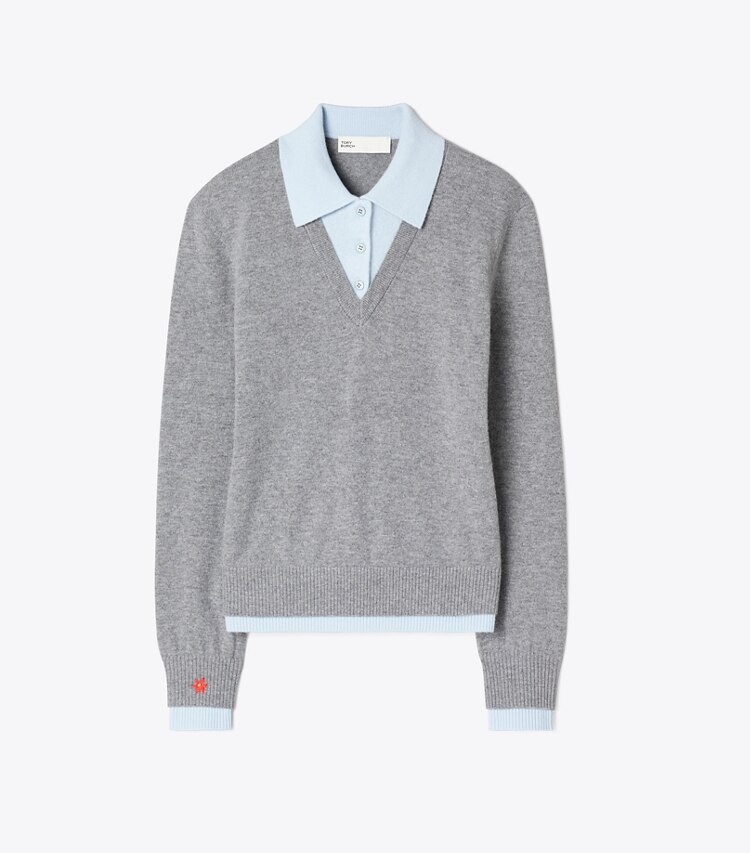 Tory Burch designer sweaters Wool Dickie Sweater in Blue Gray front