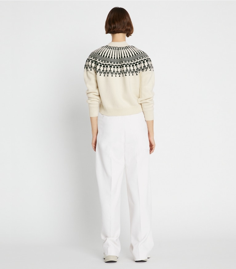 Tory Sport designer sweaters Wool Fair Isle cardigan in New Ivory front