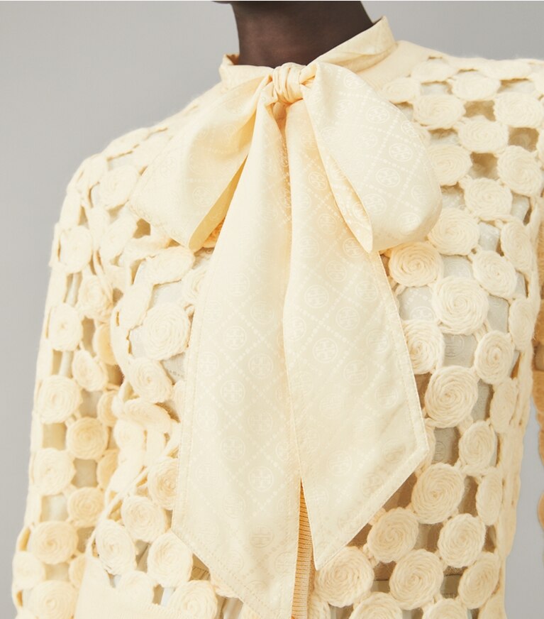 Tory Burch designer sweaters Wool Guipure Cardigan in Dark Vintage Ivory front