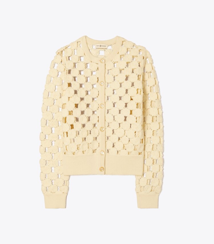 Tory Burch designer sweaters Wool Guipure Cardigan in Dark Vintage Ivory front