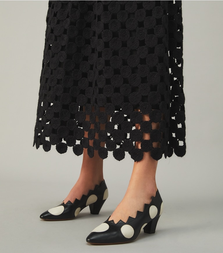 Tory Burch designer dresses Wool Guipure Dress in BLACK MEDALLION front
