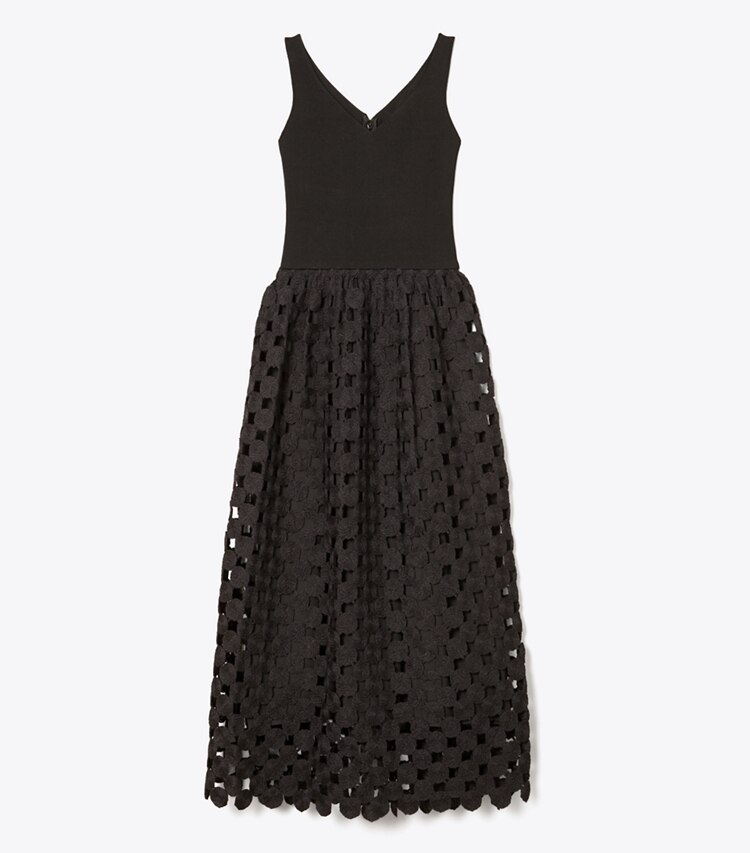 Tory Burch designer dresses Wool Guipure Dress in BLACK MEDALLION front
