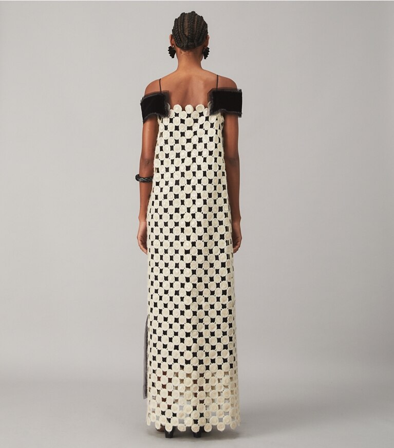 Tory Burch designer dresses Wool Guipure Embellished Dress in French Cream front