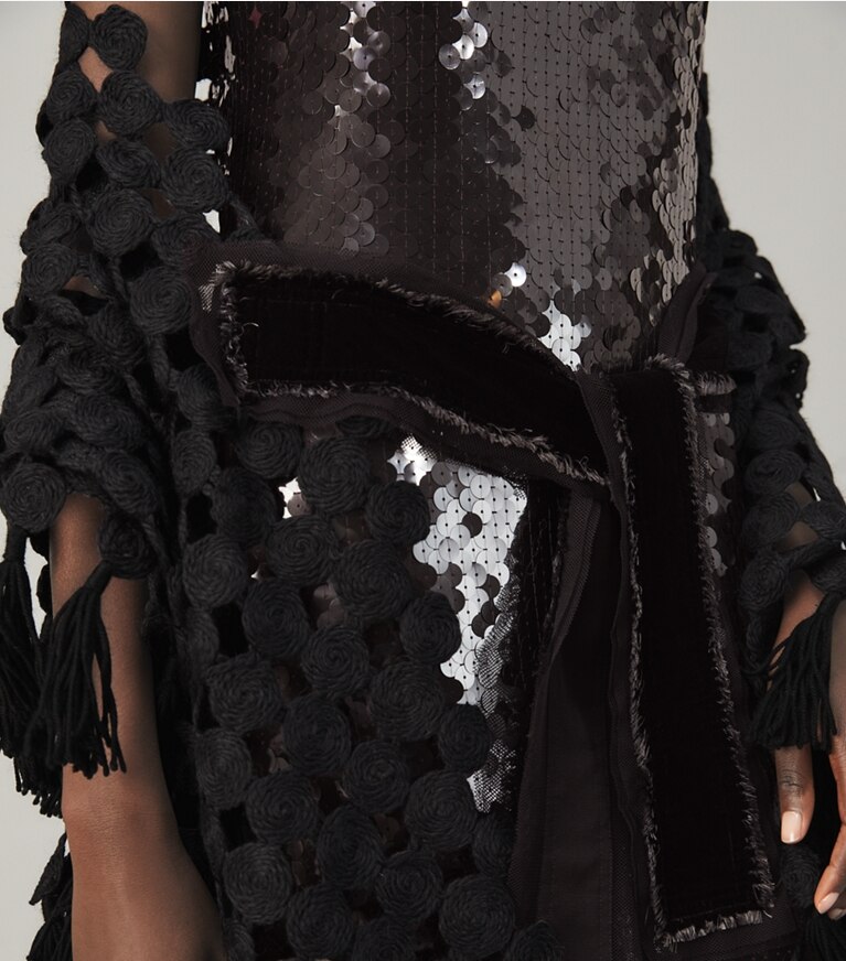 Tory Burch designer jackets Wool Guipure Shawl in BLACK MEDALLION front
