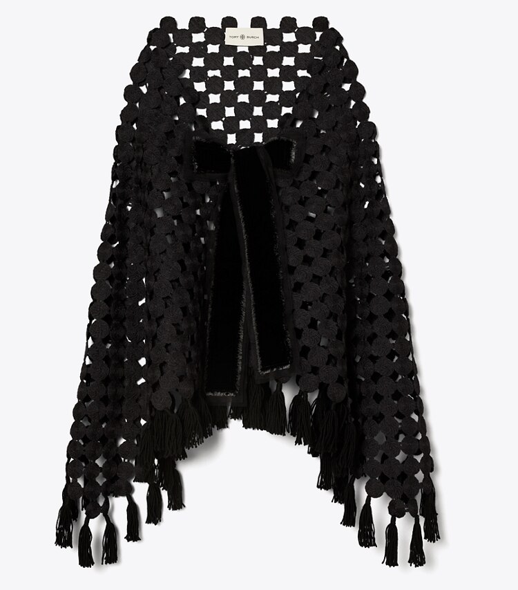 Tory Burch designer jackets Wool Guipure Shawl in BLACK MEDALLION front