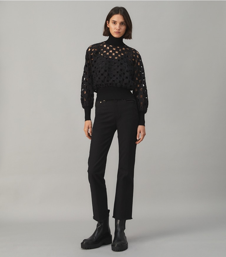 Tory Burch designer tops Wool Guipure Top in BLACK MEDALLION front