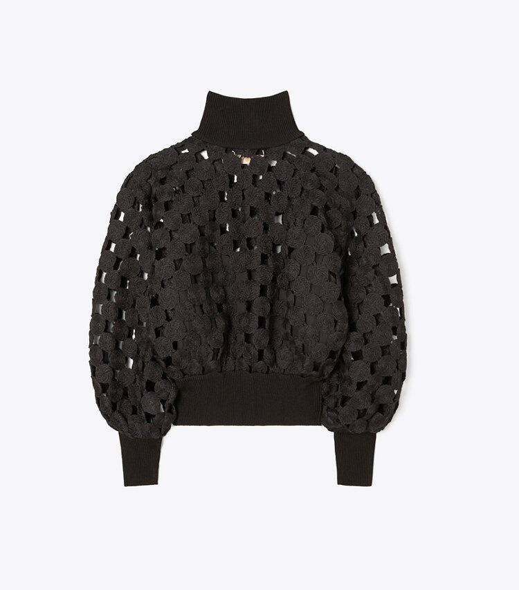 Tory Burch designer tops Wool Guipure Top in BLACK MEDALLION front