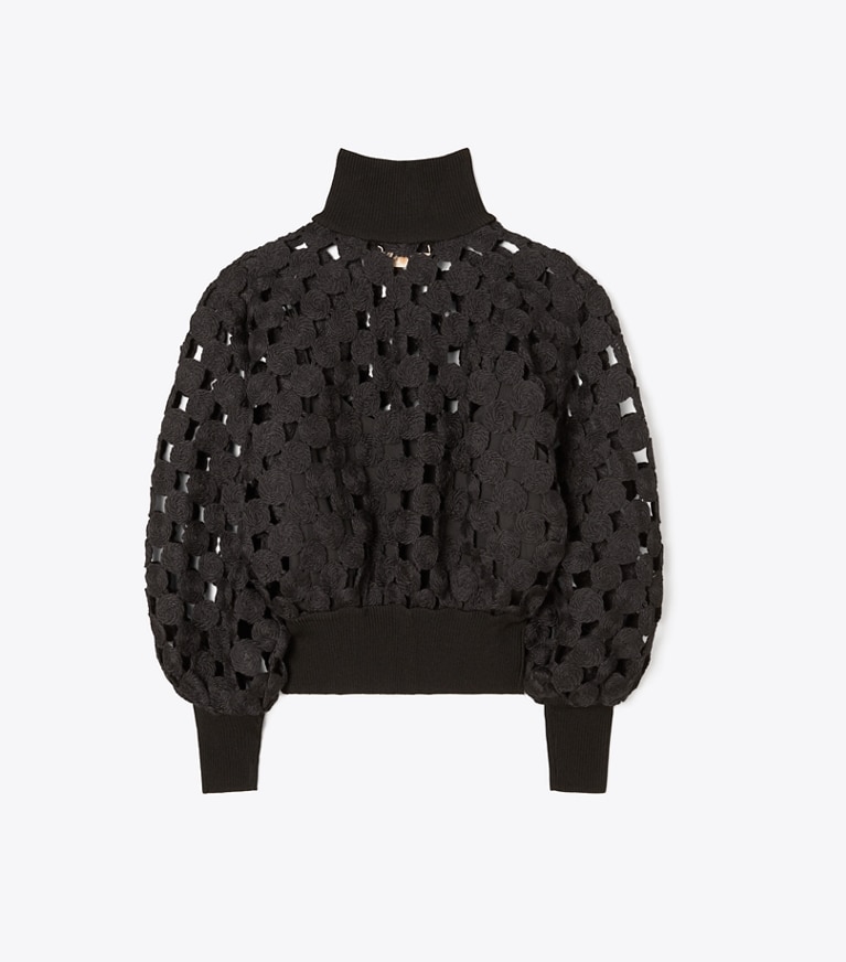 Tory Burch designer tops Wool Guipure Top in BLACK MEDALLION front