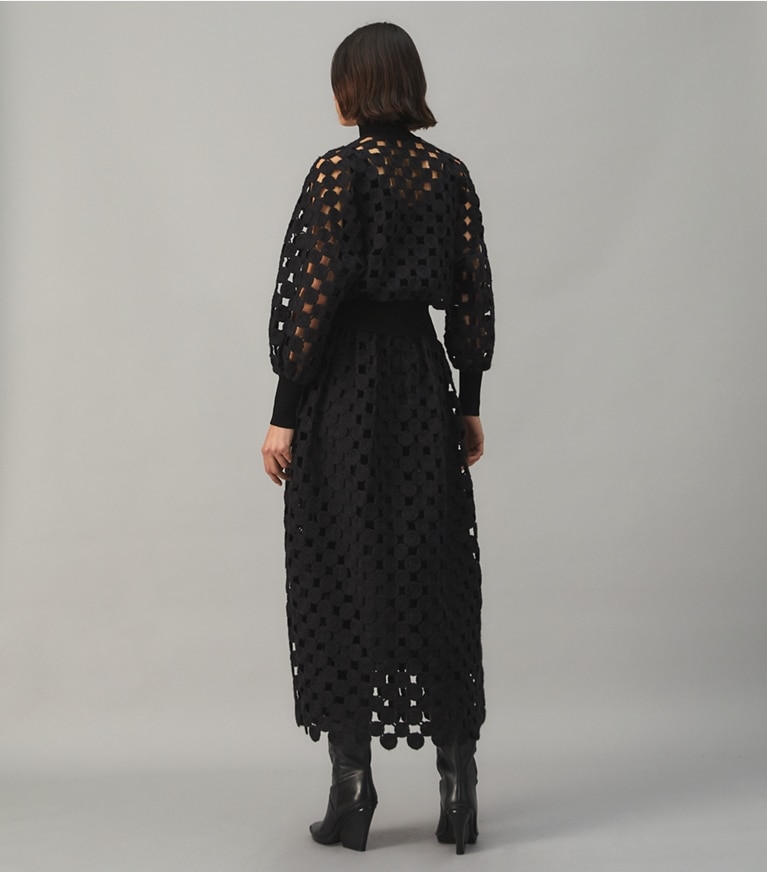Tory Burch designer tops Wool Guipure Top in BLACK MEDALLION front