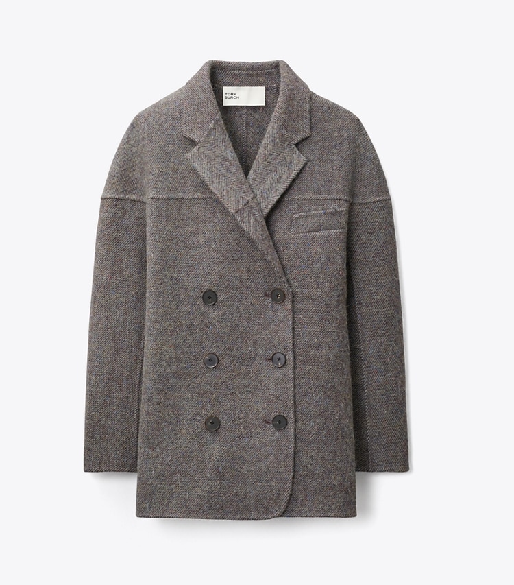 Tory Burch designer coats Wool Herringbone Jacket in Gray Herringbone front