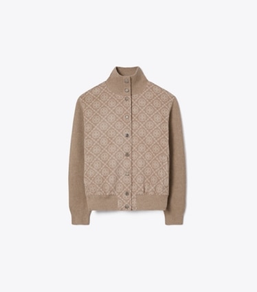 Tory Burch designer ジャケット ウール ジャガード ボンバージャケット in Light Khaki front
