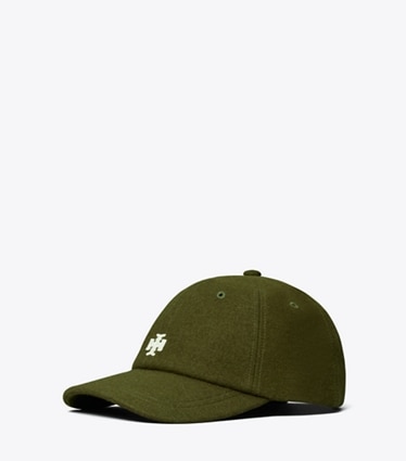 Tory Burch designer hats Wool Logo Cap in Olive Green angle