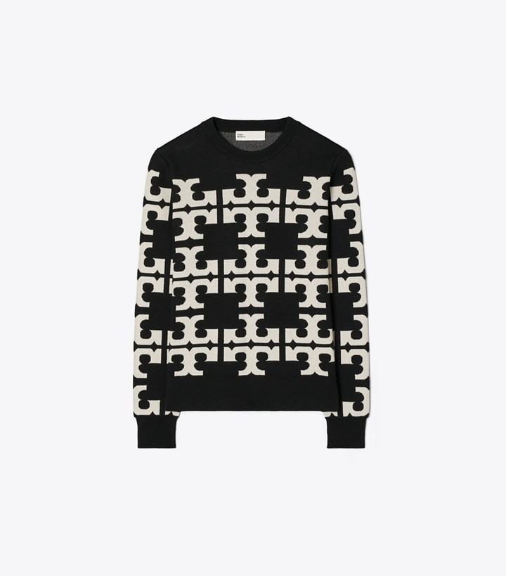 Tory Sport designer セーター ウール ロゴセーター in Black T Logo Allover front