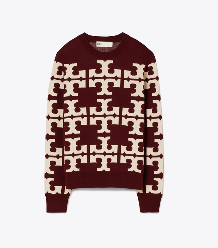 Tory Sport designer セーター ウール ロゴセーター in Winetasting / NEW IVORY front