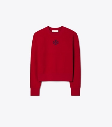 Tory Burch designer セーター ウール ロゴセーター in Toucan Red front