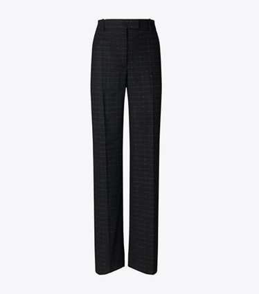 Tory Burch designer bottoms Wool Pant in Soft Black Windowpane front
