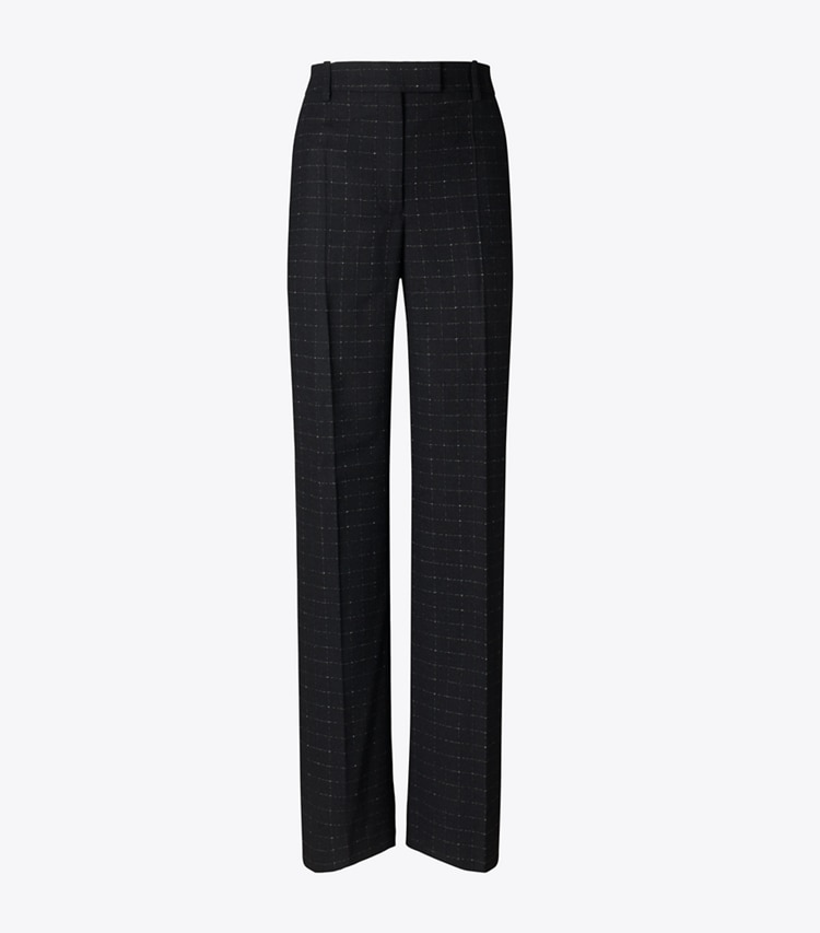 Tory Burch designer bottoms Wool Pant in Soft Black Windowpane front