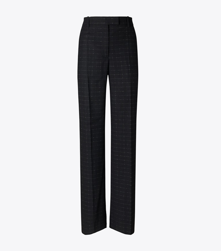 Tory Burch designer bottoms Wool Pant in Soft Black Windowpane front