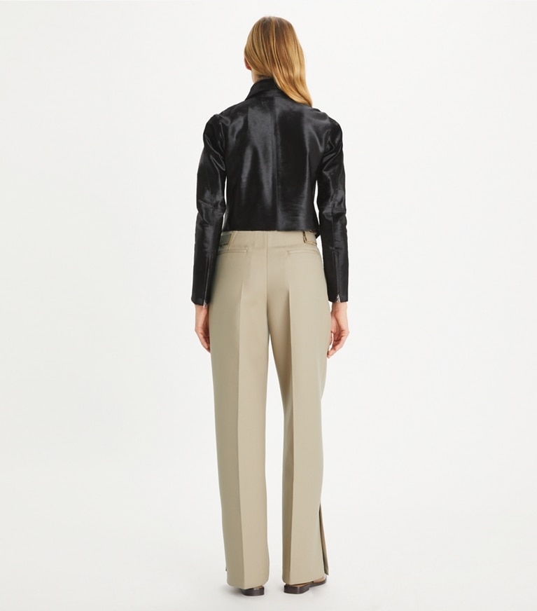 Tory Burch designer bottoms Wool Pant in Silver Taupe front