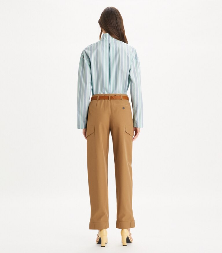 Tory Burch designer bottoms Wool Pant in Dark Sandalwood front