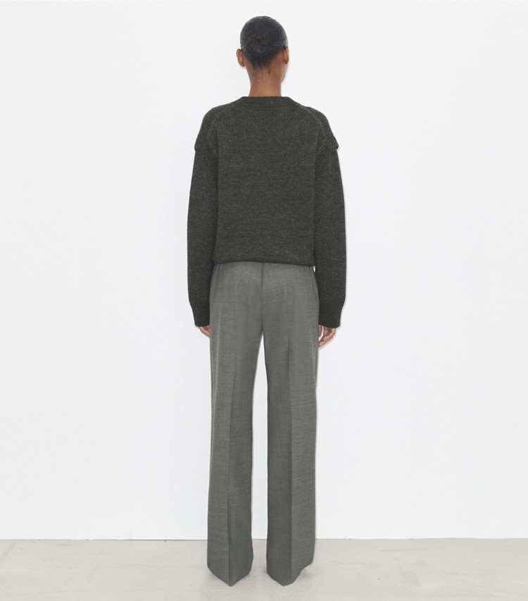 Tory Burch designer bottoms Wool Pant in Dark Gray Melange on model back