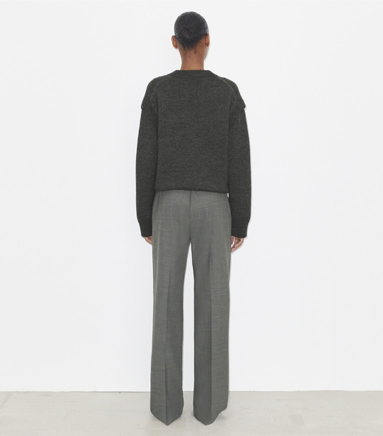 Tory Burch designer bottoms Wool Pant in Dark Gray Melange front