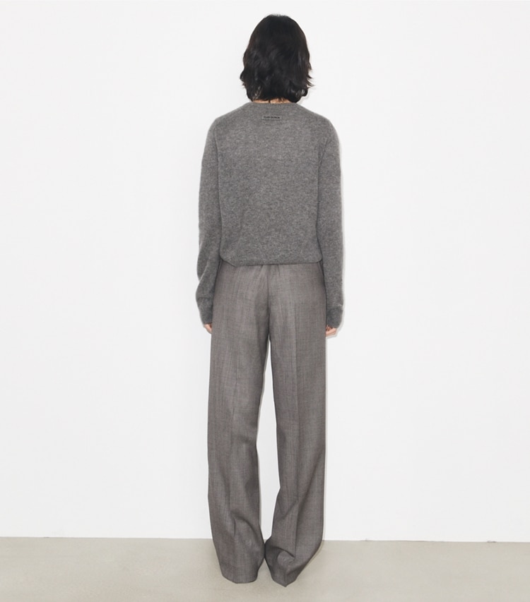 Tory Burch designer bottoms Wool Pant in Black / Gray on model back