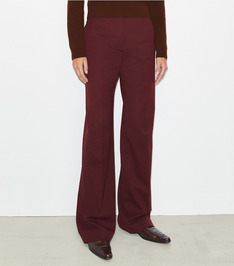 Tory Burch designer bottoms Wool Pant in Dark Sangria front