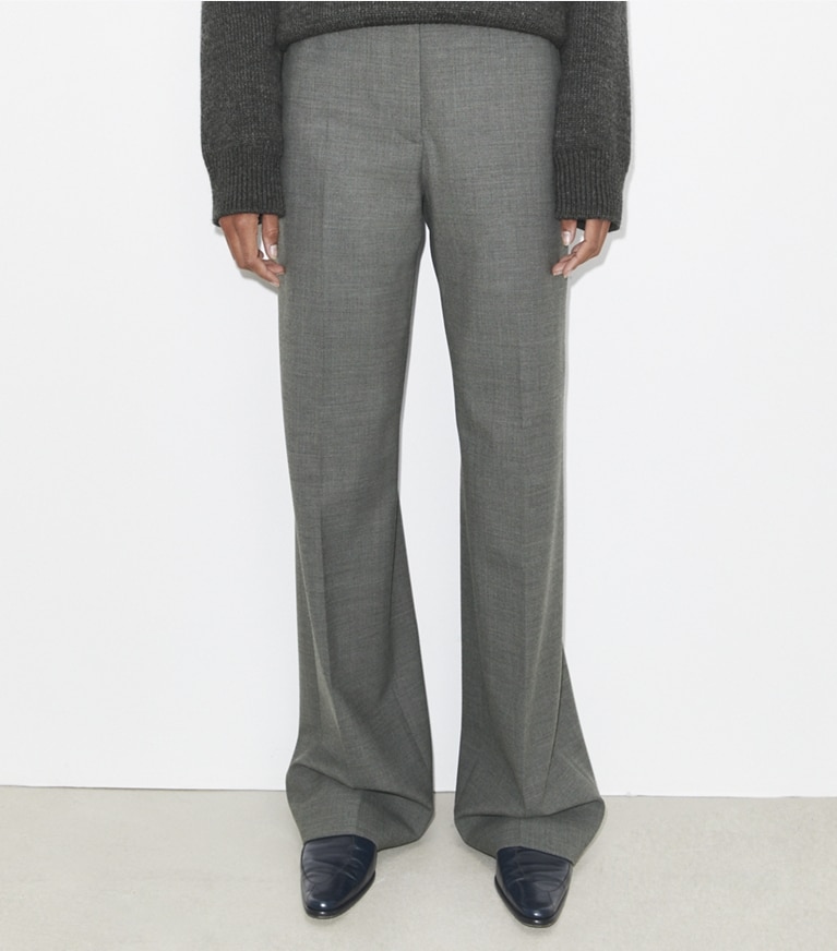 Tory Burch designer bottoms Wool Pant in Dark Gray Melange front