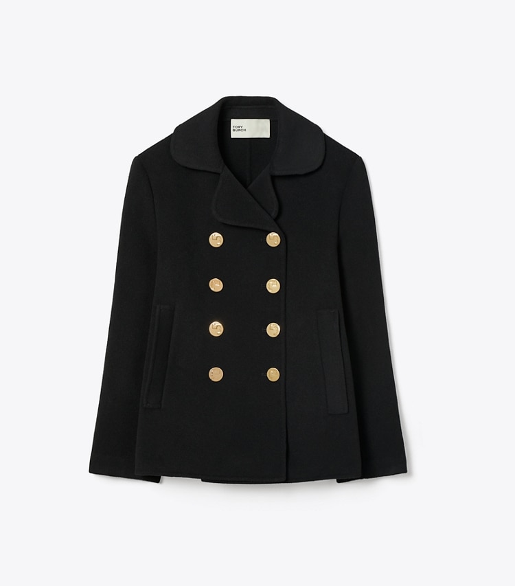 Tory Burch designer コート ウール ピーコート in Black front