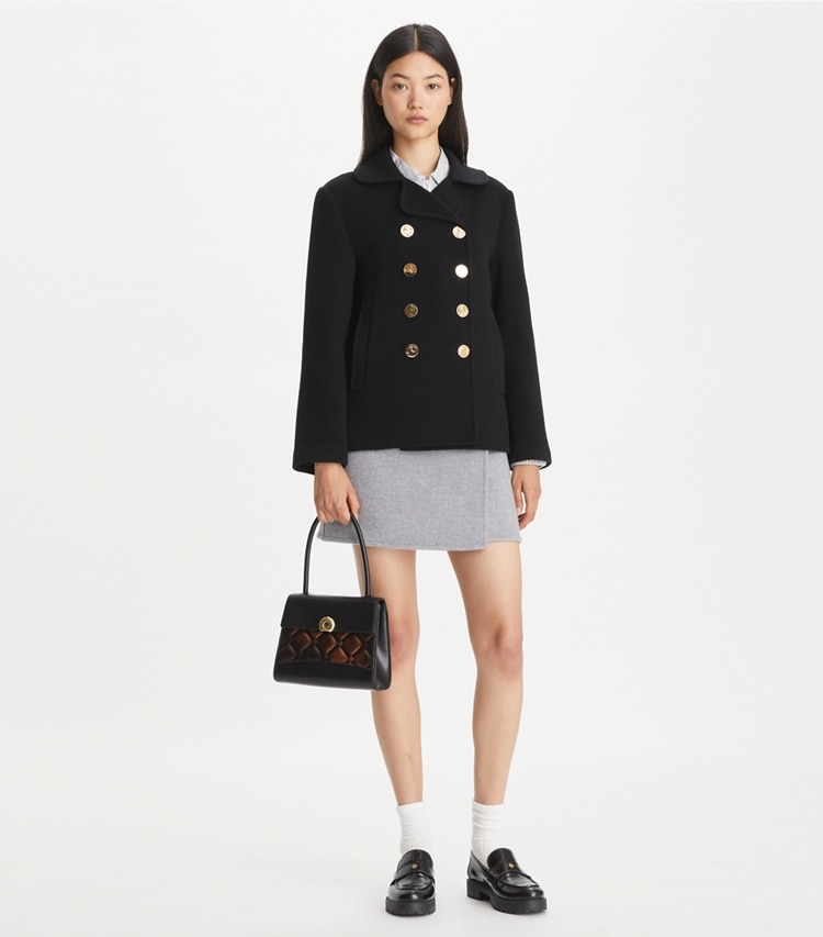Tory Burch designer コート ウール ピーコート in Black モデル前面