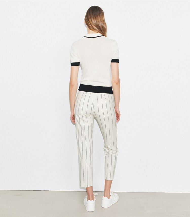 Tory Sport designer bottoms Wool Performance Golf Pant in New Ivory Light Stripe on model back